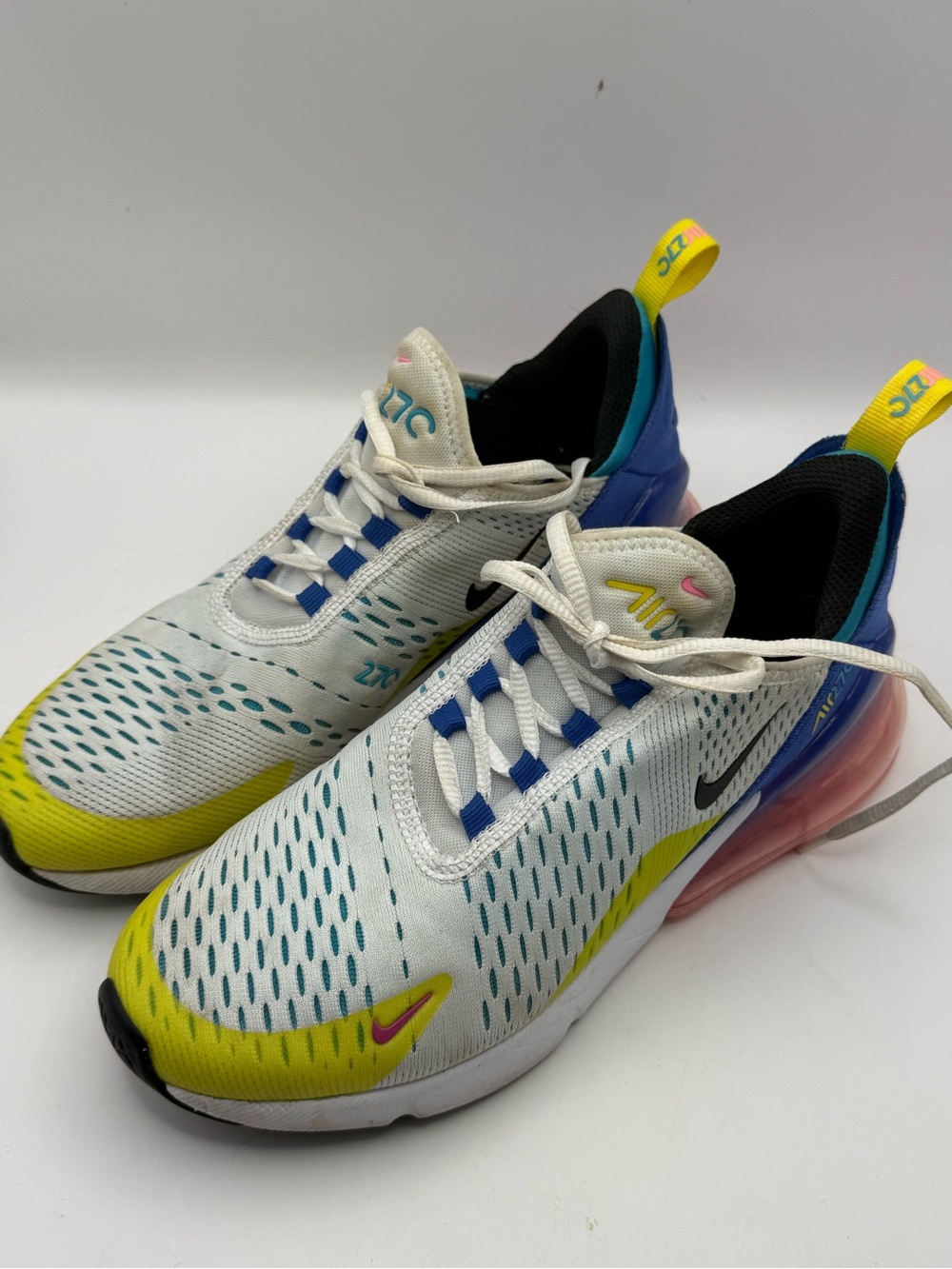 Nike Air Max 270 White Blue Volt Pink Sneakers 7Y Women’s 8.5